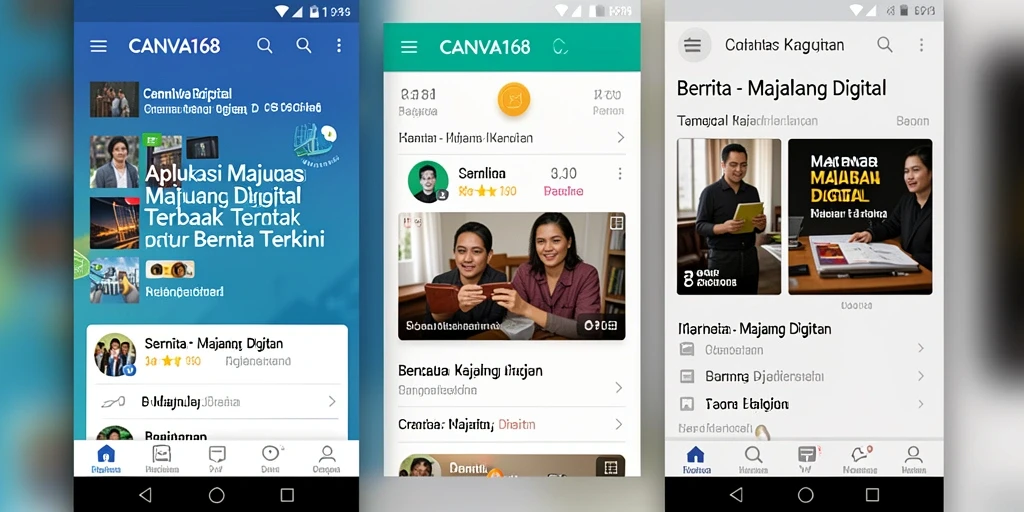 Antarmuka menarik aplikasi Majalah Digital CANVA168.