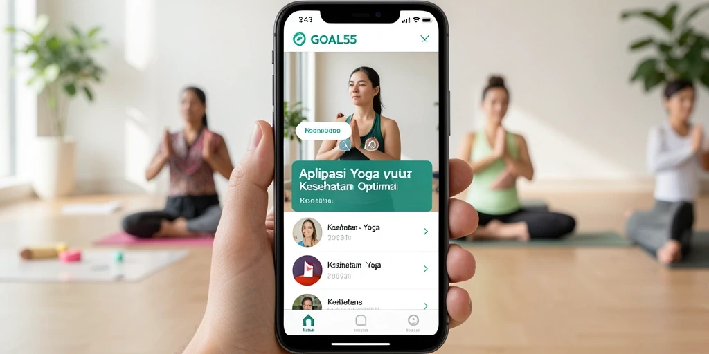 Tampilan antarmuka aplikasi Yoga GOAL55 yang menarik dan interaktif.
