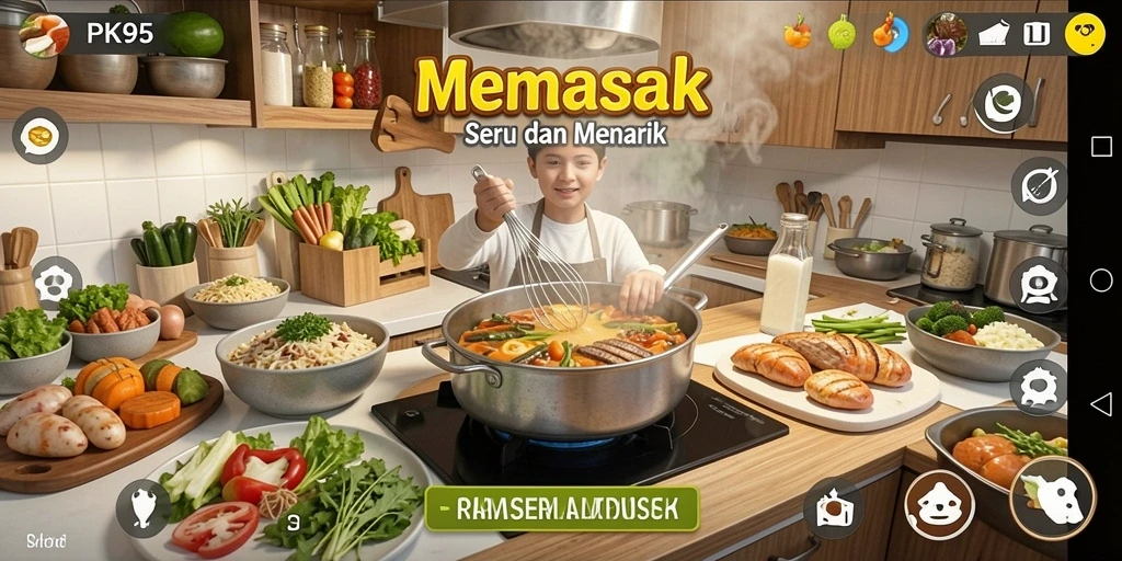 Tampilan antarmuka game Memasak PK95 yang menarik dan ramah pengguna.